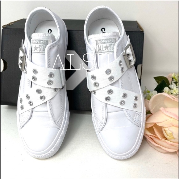 SANTA’S DEAL 🎄 Converse Ctas Punk Strap Slip Leather White Women's Size 563480C - Picture 2 of 8